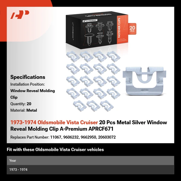 1973-1974 Oldsmobile Vista Cruiser 20 Pcs Metal Silver Window Reveal Molding Clip A-Premium APRCF671