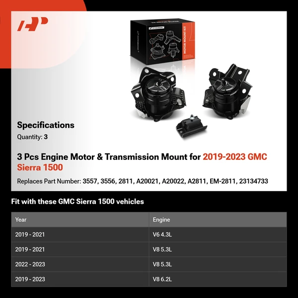 3 Pcs Engine Motor & Transmission Mount for 2019-2023 GMC Sierra 1500