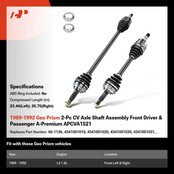 1989-1992 Geo Prizm 2-Pc CV Axle Shaft Assembly Front Driver & Passenger A-Premium APCVA1521