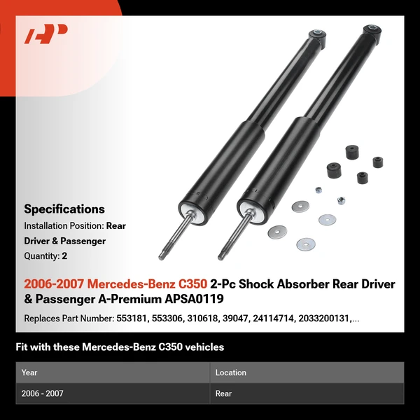 2006-2007 Mercedes-Benz C350 2-Pc Shock Absorber Rear Driver & Passenger A-Premium APSA0119