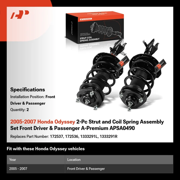 2005-2007 Honda Odyssey 2-Pc Strut and Coil Spring Assembly Set Front Driver & Passenger A-Premium APSA0490