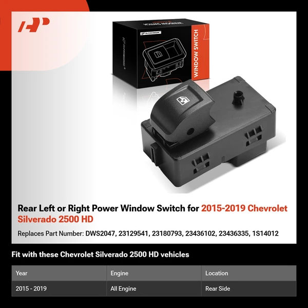 Rear Left or Right Power Window Switch for 2015-2019 Chevrolet Silverado 2500 HD