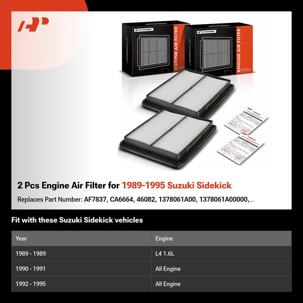 2 Pcs Engine Air Filter for 1989-1995 Suzuki Sidekick