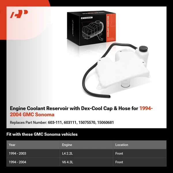Engine Coolant Reservoir with Dex-Cool Cap & Hose for 1994-2004 GMC Sonoma