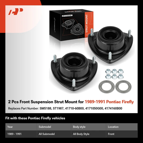 2 Pcs Front Suspension Strut Mount for 1989-1991 Pontiac Firefly