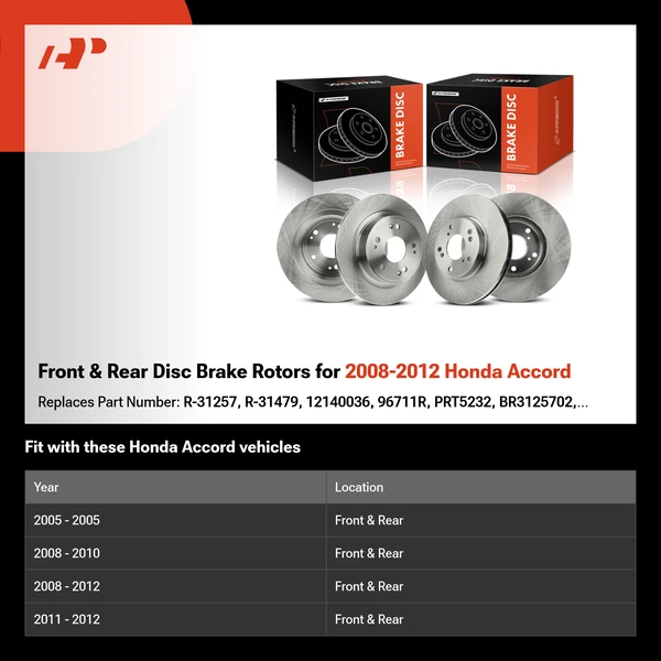Front & Rear Disc Brake Rotors for 2008-2012 Honda Accord