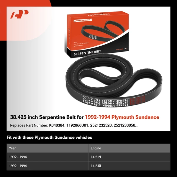 38.425 inch Serpentine Belt for 1992-1994 Plymouth Sundance