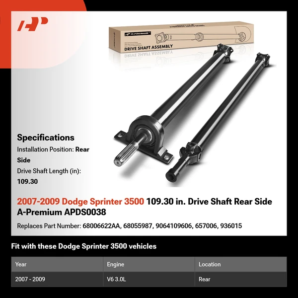 2007-2009 Dodge Sprinter 3500 109.30 in. Drive Shaft Rear Side A-Premium APDS0038