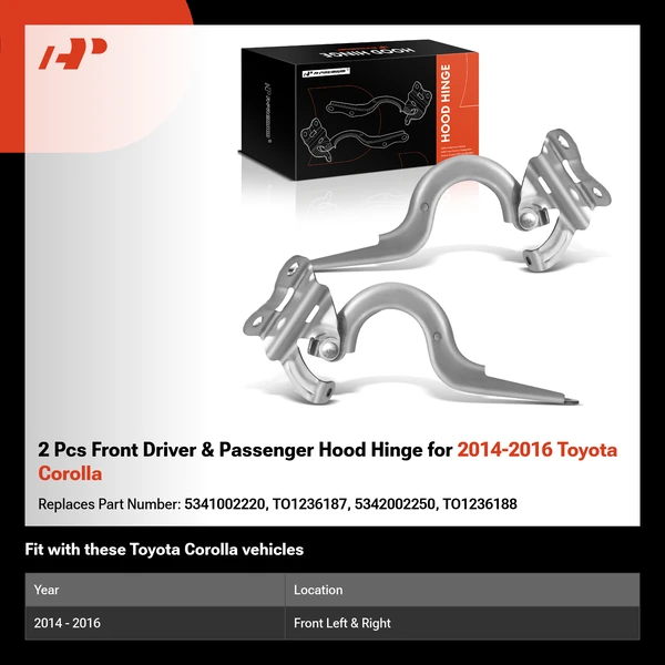 2 Pcs Front Driver & Passenger Hood Hinge for 2014-2016 Toyota Corolla