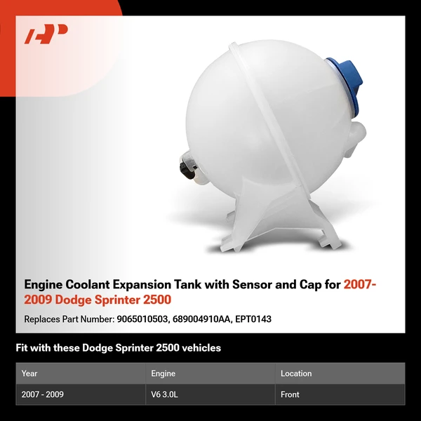 Engine Coolant Expansion Tank with Sensor and Cap for 2007-2009 Dodge Sprinter 2500
