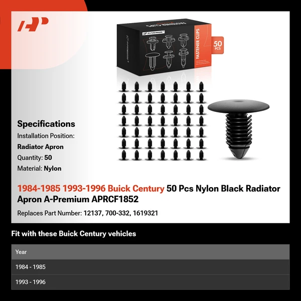 1984-1985 1993-1996 Buick Century 50 Pcs Nylon Black Radiator Apron A-Premium APRCF1852