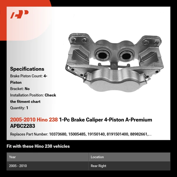 2005-2010 Hino 238 1-Pc Brake Caliper 4-Piston A-Premium APBC2283