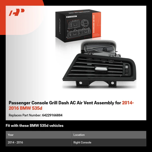 Passenger Console Grill Dash AC Air Vent Assembly for 2014-2016 BMW 535d