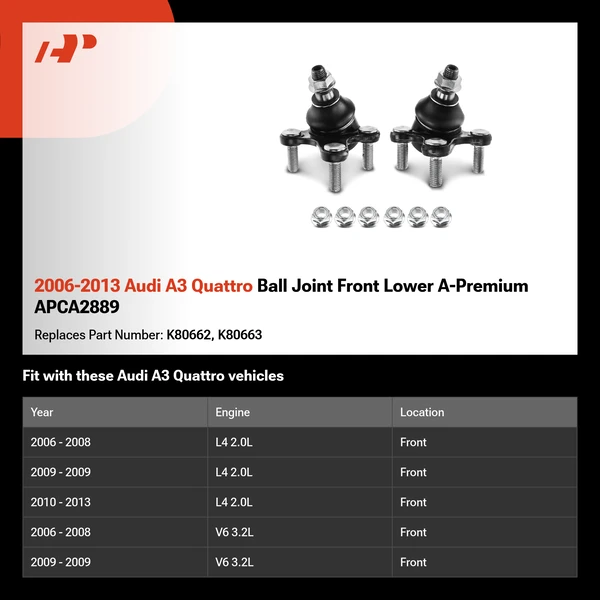 2006-2013 Audi A3 Quattro Ball Joint Front Lower A-Premium APCA2889