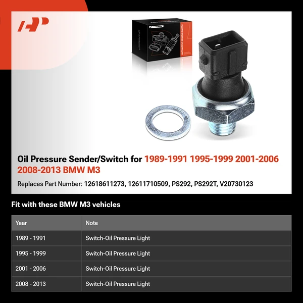 Oil Pressure Sender/Switch for 1989-1991 1995-1999 2001-2006 2008-2013 BMW M3