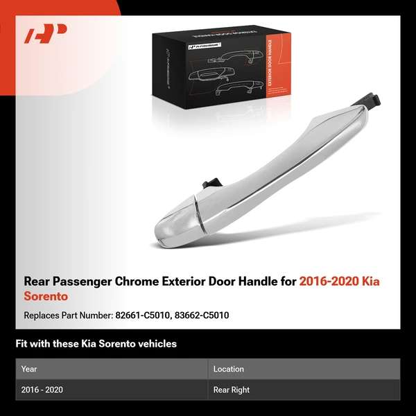 Rear Passenger Chrome Exterior Door Handle for 2016-2020 Kia Sorento