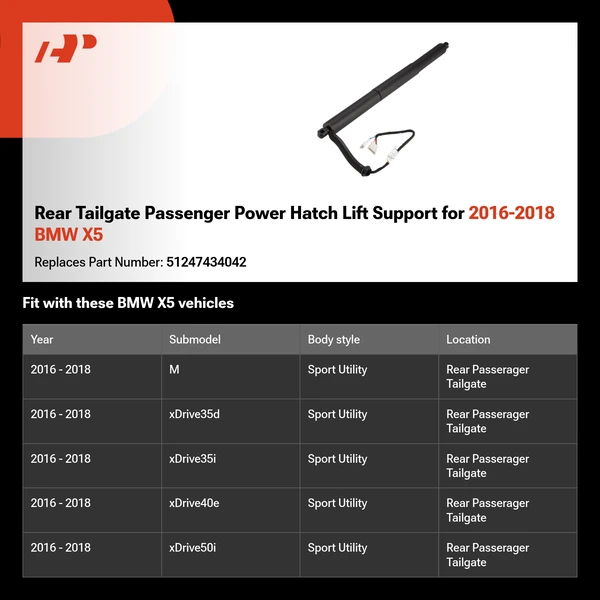 Rear Tailgate Passenger Power Hatch Lift Support for 2016-2018 BMW X5