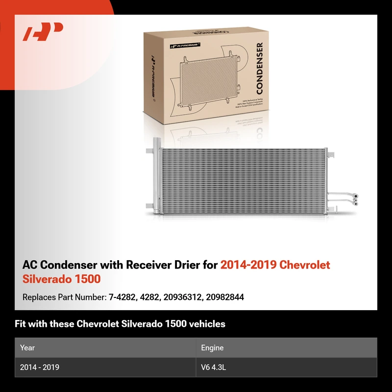 AC Condenser with Receiver Drier for 2014-2019 Chevrolet Silverado 1500
