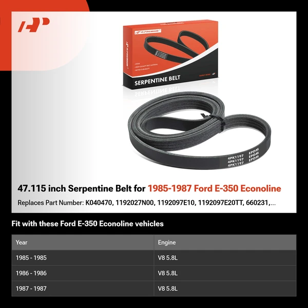 47.115 inch Serpentine Belt for 1985-1987 Ford E-350 Econoline