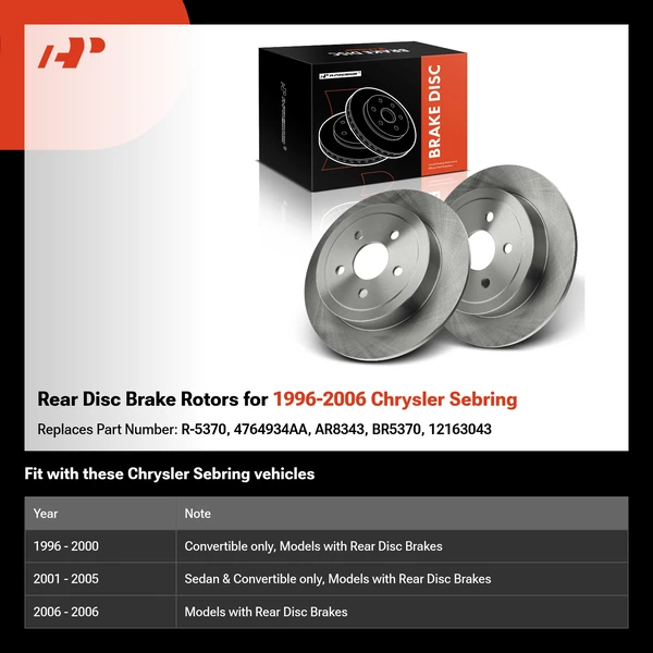 Rear Disc Brake Rotors for 1996-2006 Chrysler Sebring