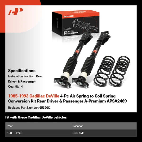 1985-1993 Cadillac DeVille 4-Pc Air Spring to Coil Spring Conversion Kit Rear Driver & Passenger A-Premium APSA2469
