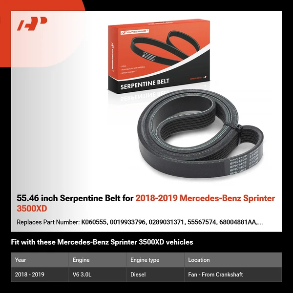 55.46 inch Serpentine Belt for 2018-2019 Mercedes-Benz Sprinter 3500XD