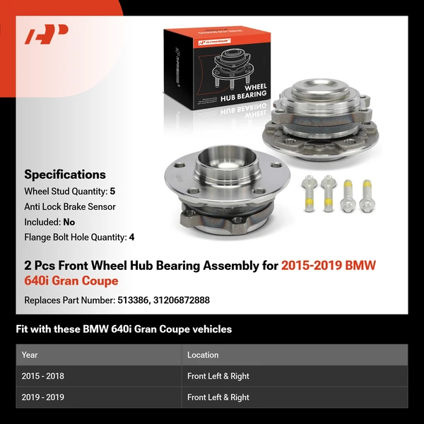 2 Pcs Front Wheel Hub Bearing Assembly for 2015-2019 BMW 640i Gran Coupe