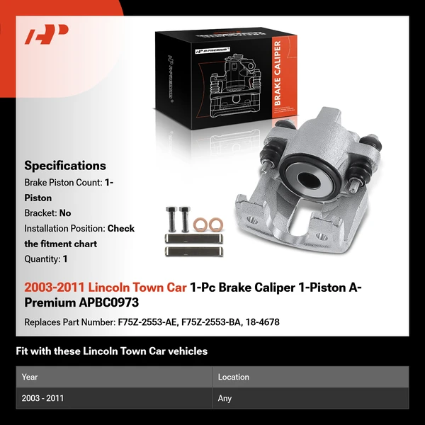 2003-2011 Lincoln Town Car 1-Pc Brake Caliper 1-Piston A-Premium APBC0973