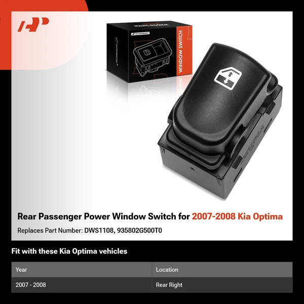 Rear Passenger Power Window Switch for 2007-2008 Kia Optima