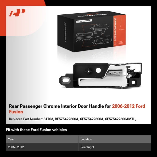 Rear Passenger Chrome Interior Door Handle for 2006-2012 Ford Fusion