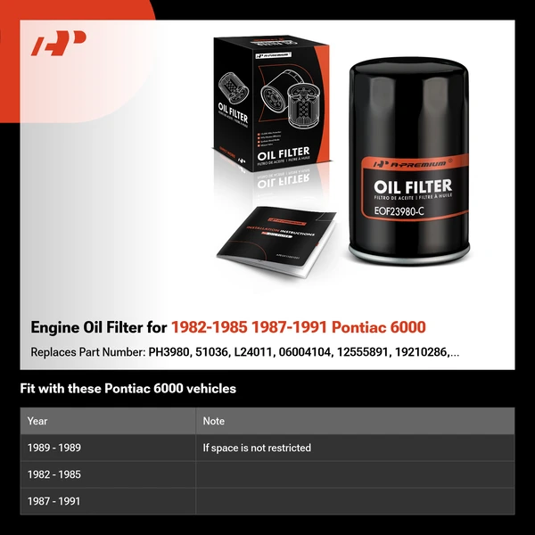 Engine Oil Filter for 1982-1985 1987-1991 Pontiac 6000