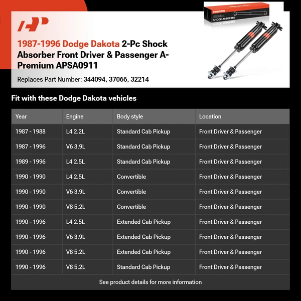 1987-1996 Dodge Dakota 2-Pc Shock Absorber Front Driver & Passenger A-Premium APSA0911