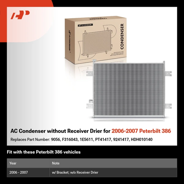 AC Condenser without Receiver Drier for 2006-2007 Peterbilt 386