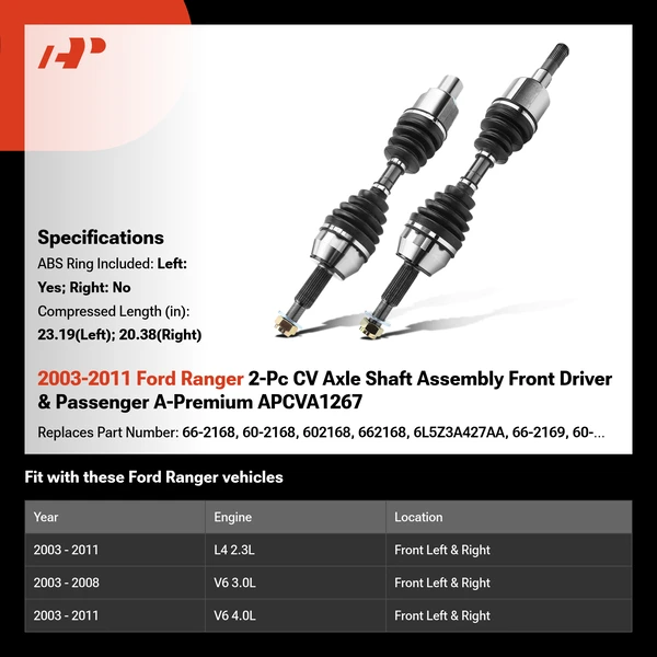 2003-2011 Ford Ranger 2-Pc CV Axle Shaft Assembly Front Driver & Passenger A-Premium APCVA1267