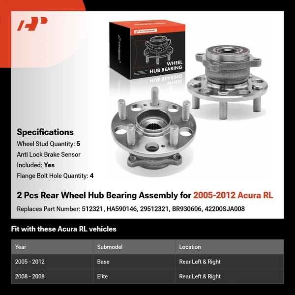 2 Pcs Rear Wheel Hub Bearing Assembly for 2005-2012 Acura RL