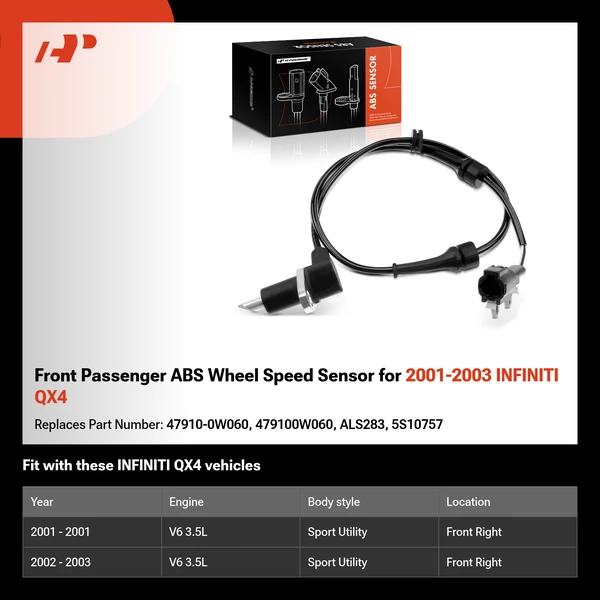 Front Passenger ABS Wheel Speed Sensor for 2001-2003 INFINITI QX4