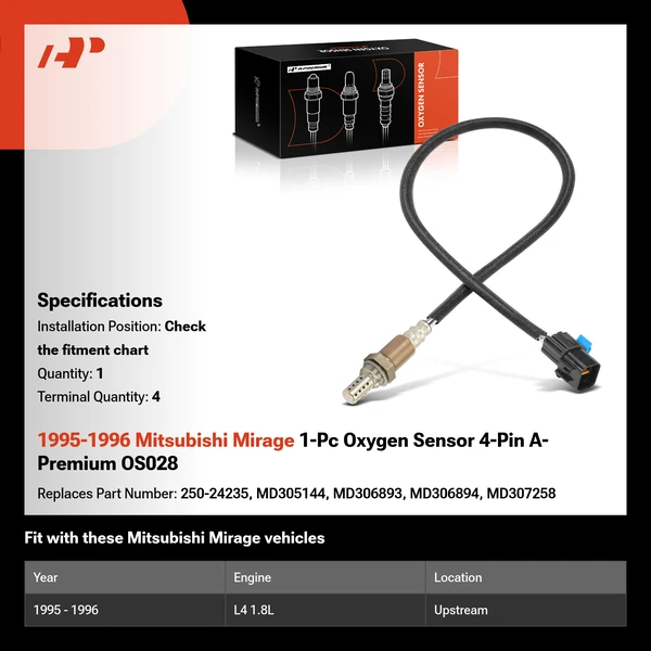 1995-1996 Mitsubishi Mirage 1-Pc Oxygen Sensor 4-Pin A-Premium OS028
