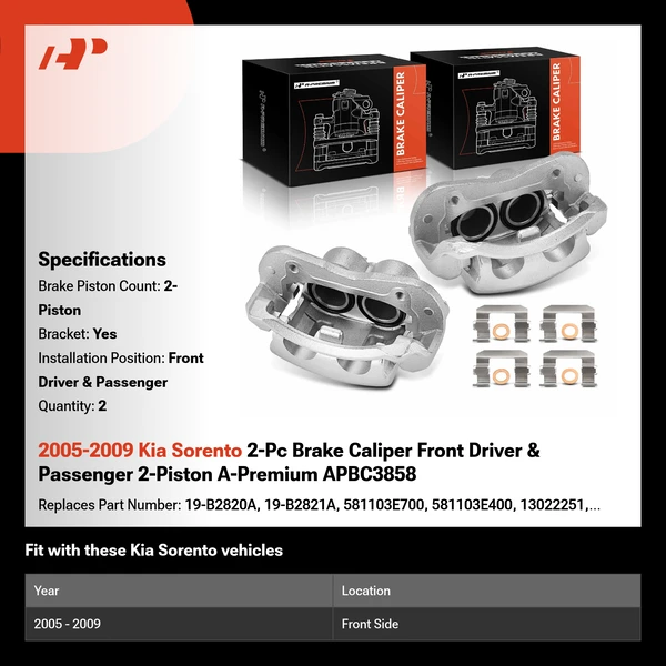 2005-2009 Kia Sorento 2-Pc Brake Caliper Front Driver & Passenger 2-Piston A-Premium APBC3858