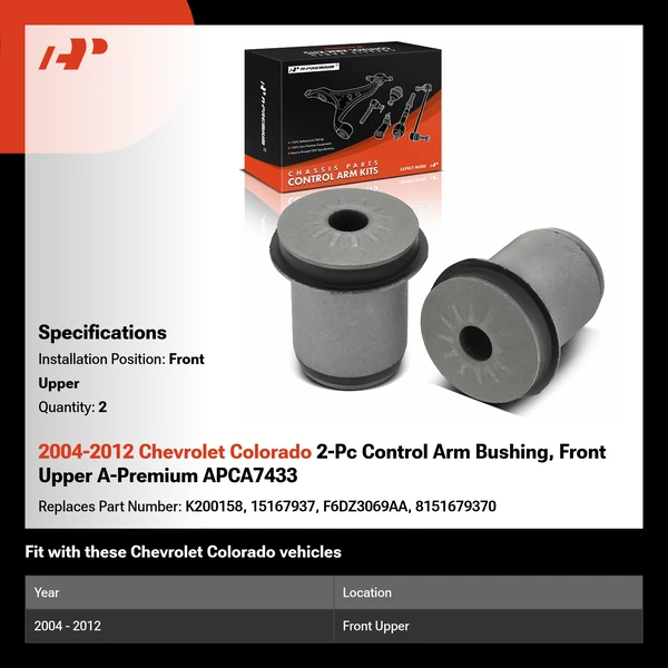 2004-2012 Chevrolet Colorado 2-Pc Control Arm Bushing, Front Upper A-Premium APCA7433