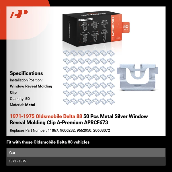 1971-1975 Oldsmobile Delta 88 50 Pcs Metal Silver Window Reveal Molding Clip A-Premium APRCF673