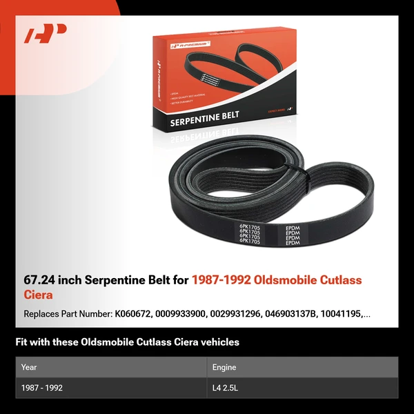 67.24 inch Serpentine Belt for 1987-1992 Oldsmobile Cutlass Ciera
