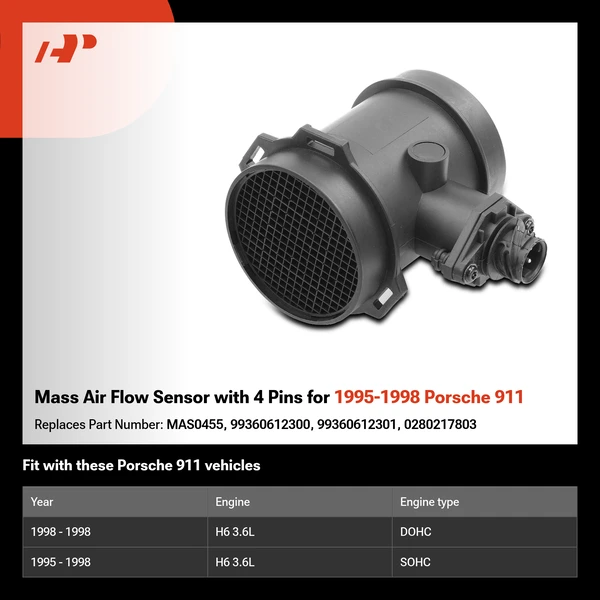 Mass Air Flow Sensor with 4 Pins for 1995-1998 Porsche 911