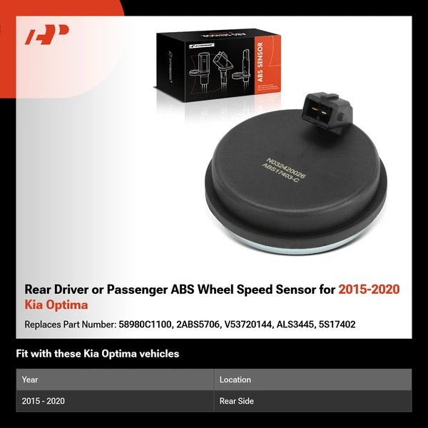 Rear Driver or Passenger ABS Wheel Speed Sensor for 2015-2020 Kia Optima