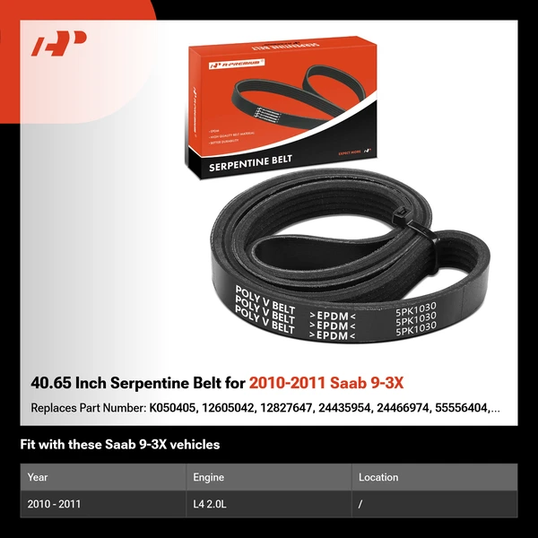40.65 Inch Serpentine Belt for 2010-2011 Saab 9-3X