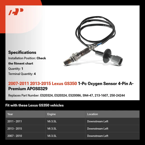 2007-2011 2013-2015 Lexus GS350 1-Pc Oxygen Sensor 4-Pin A-Premium APOS0329