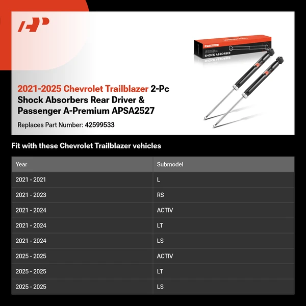 2021-2025 Chevrolet Trailblazer 2-Pc Shock Absorbers Rear Driver & Passenger A-Premium APSA2527