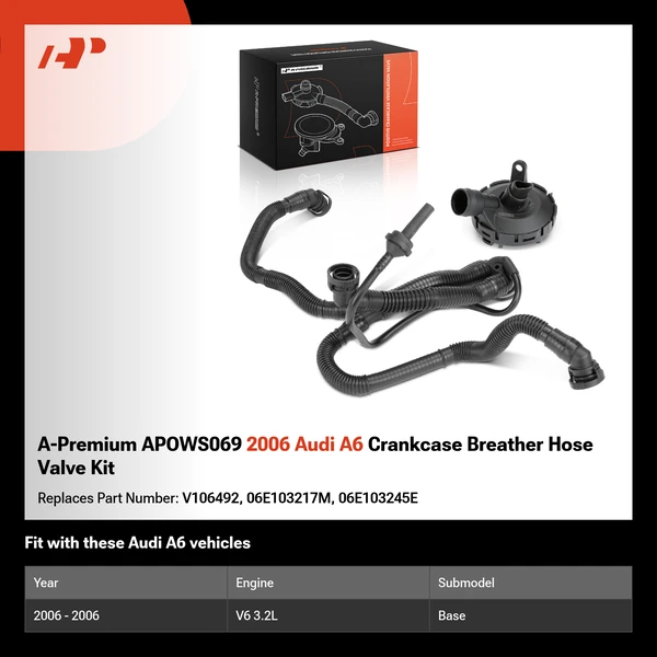 A-Premium APOWS069 2006 Audi A6 Crankcase Breather Hose Valve Kit