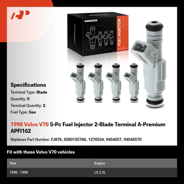 1998 Volvo V70 5-Pc Fuel Injector 2-Blade Terminal A-Premium APFI162