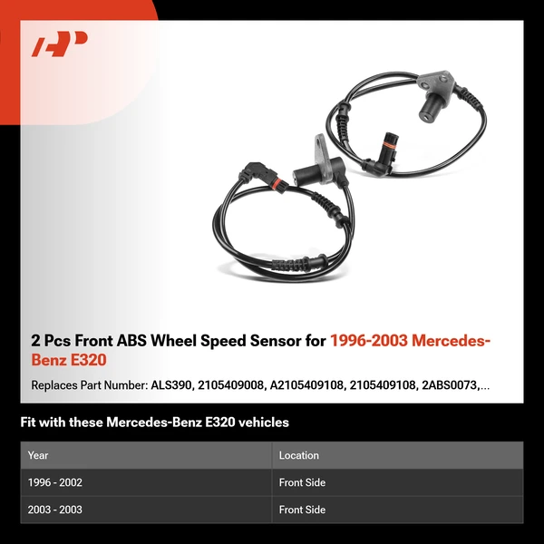 2 Pcs Front ABS Wheel Speed Sensor for 1996-2003 Mercedes-Benz E320