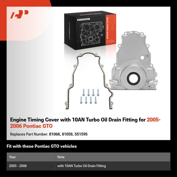 Engine Timing Cover with 10AN Turbo Oil Drain Fitting for 2005-2006 Pontiac GTO